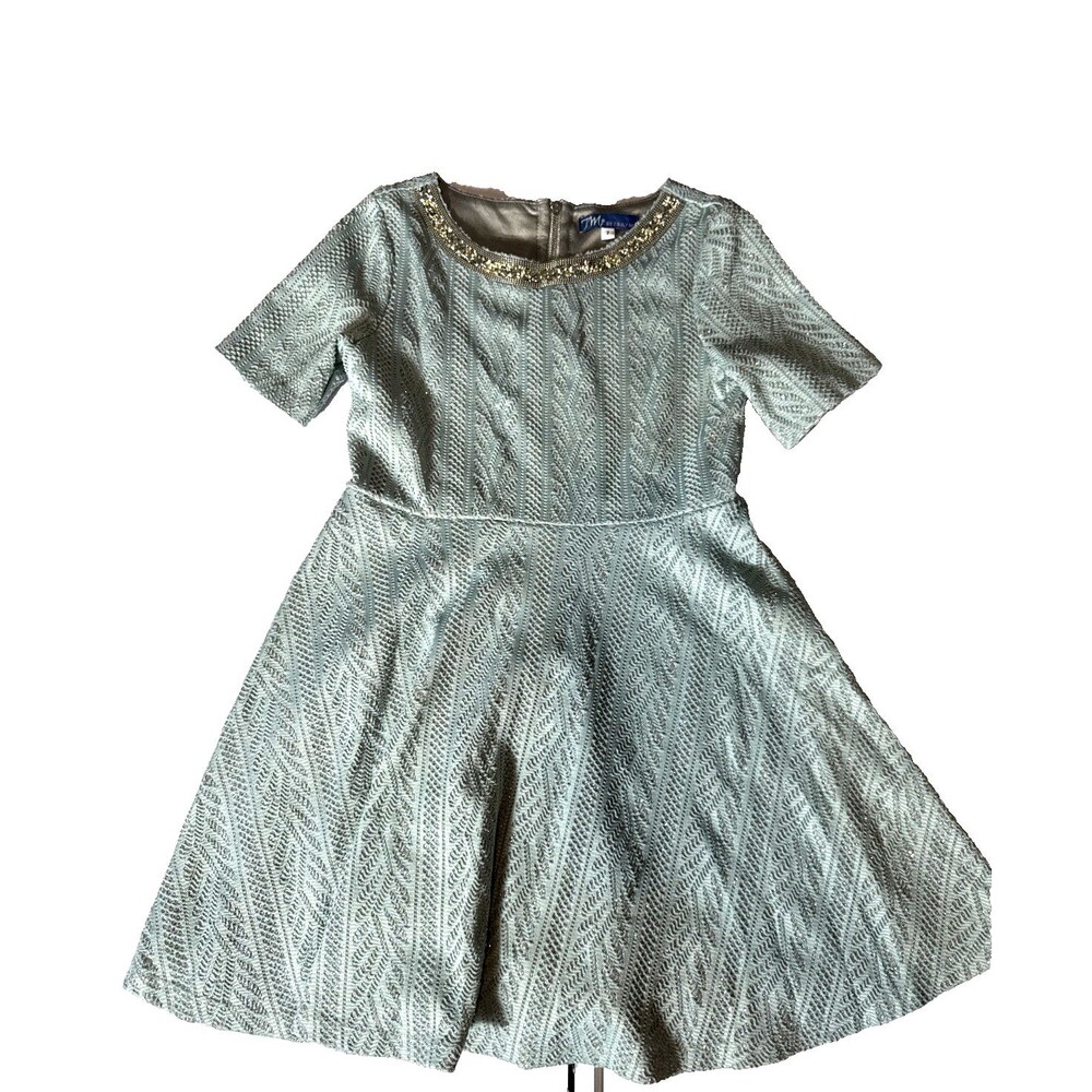 Tm By Truly Me Mint Green Dress Girls Size 7 with Silver Stone Accents